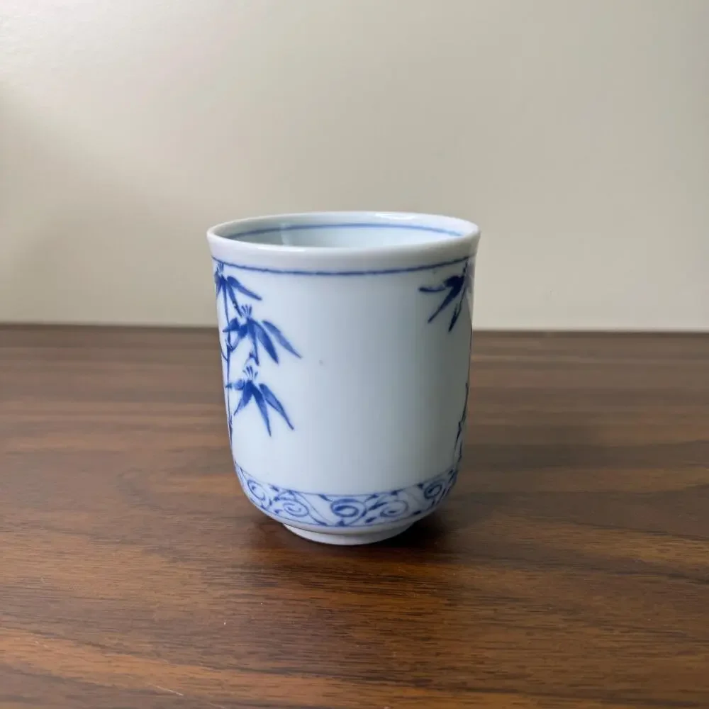 Vintage Japanese Bamboo Tea Cup Blue and White